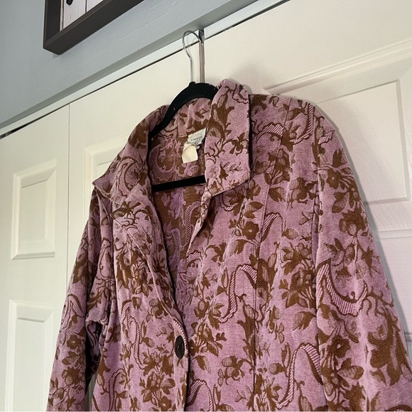 CMC Color Me Cotton Pink Brown Floral Jacquard Short Blazer Jacket Size XL Flaw - Picture 2 of 9
